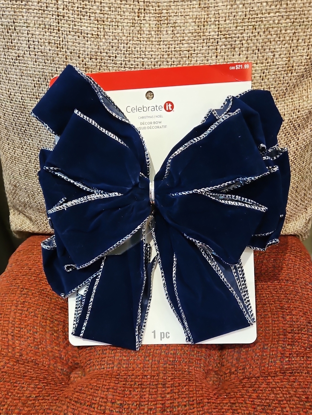 Christmas Decor Bow - Blue/Silver